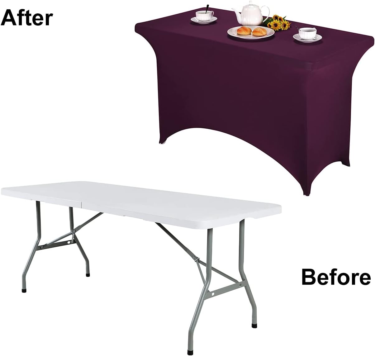 FORLIFE Burgundy Spandex Table Cover - Fitted 4ft Rectangular Tablecloth for Weddings, Banquets, Parties - Stretch Patio Cover