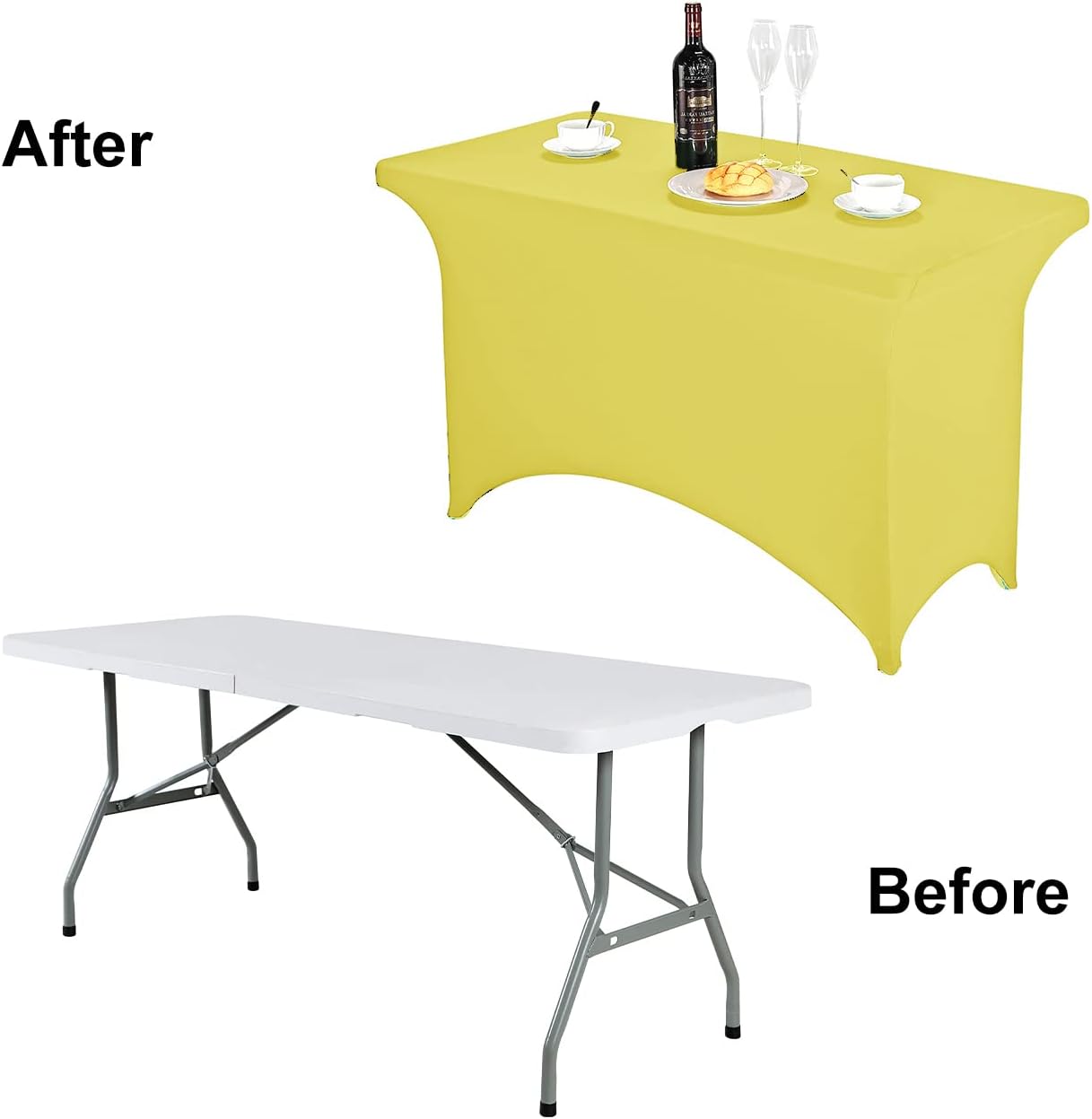 FORLIFE Spandex Table Cover - Fitted 4ft Rectangular Tablecloth, Stretch Patio Cover, Universal for Wedding, Banquet, Party (Yellow)