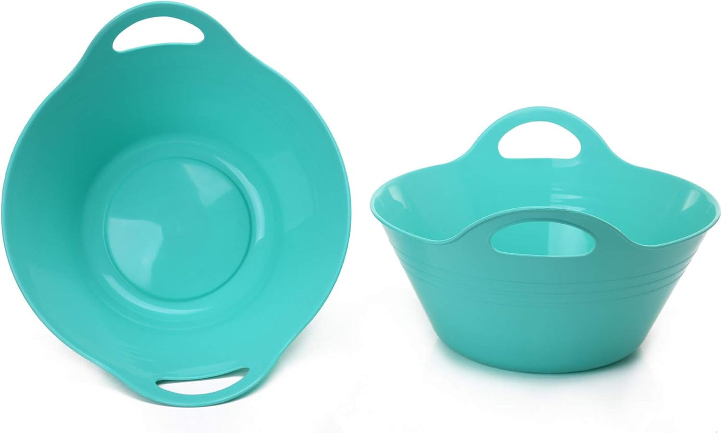 Mintra Home Plastic Bowls with Handles (4.5L Large 2pk, Teal)