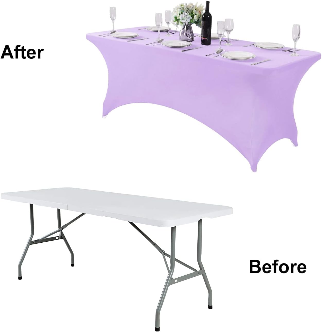 FORLIFE 4Pack Spandex Table Covers，Fitted Tablecloth for Rectangular Tables, Stretch Patio Table Covers, Universal Spandex Table Cover for Wedding, Banquet, Party (8ft, Lavender)