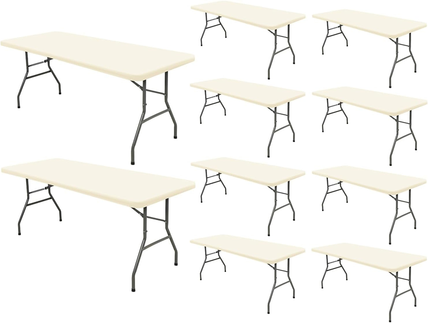 8 Foot Table Cover Fitted 10 Pack Picnic Elastic Tablecloth for Rectangle Tables Waterproof Stretch Washable Folding Indoor Outdoor Spandex Table Cloth for Parties Banquet Camping (Beige,30" x 96")