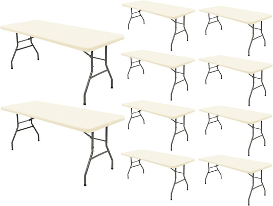 8 Foot Table Cover Fitted 10 Pack Picnic Elastic Tablecloth for Rectangle Tables Waterproof Stretch Washable Folding Indoor Outdoor Spandex Table Cloth for Parties Banquet Camping (Beige,30" x 96")