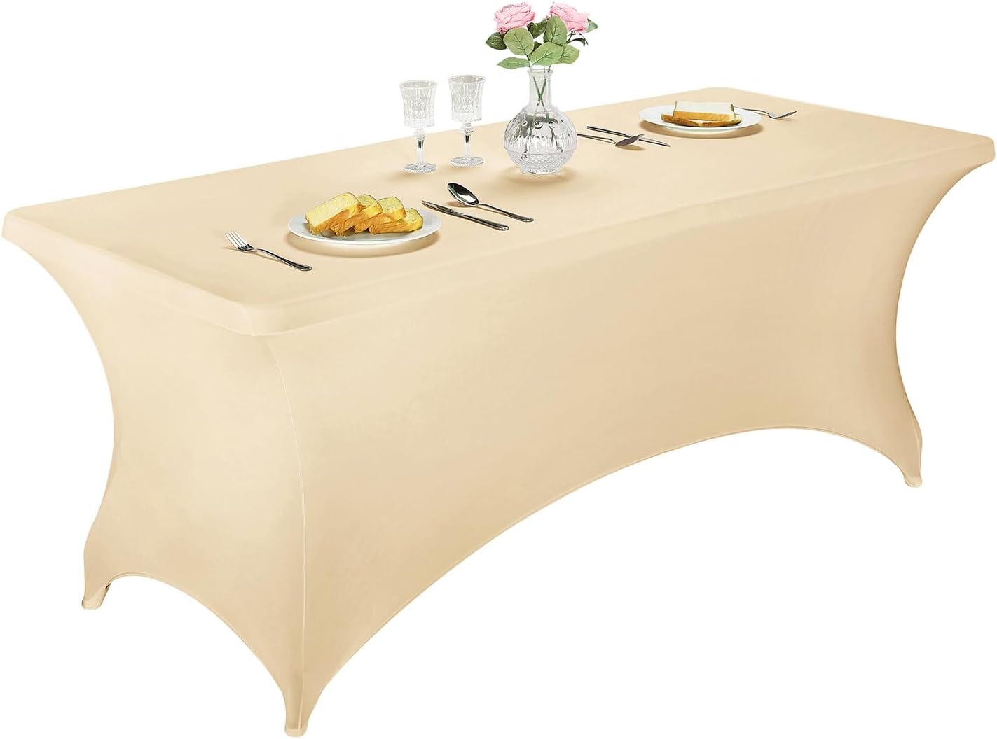 LZY Spandex Table Covers 6 Feet, Stretch/Fitted Table Covers for 6 Feet Folding Table, Rectangular Spandex Table Cloths for Wedding Party or Event (6FT-2PCS, Champn)