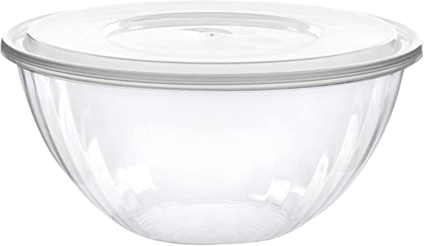 PLASTICPRO Disposable Round Crystal Clear Serving Bowls With Lids - Party Snack or Salad Bowl, Plastic Chip Bowls, Candy Dish (2, 150 OUNCE)