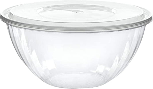 PLASTICPRO Disposable Round Crystal Clear Serving Bowls With Lids - Party Snack or Salad Bowl, Plastic Chip Bowls, Candy Dish (2, 150 OUNCE)