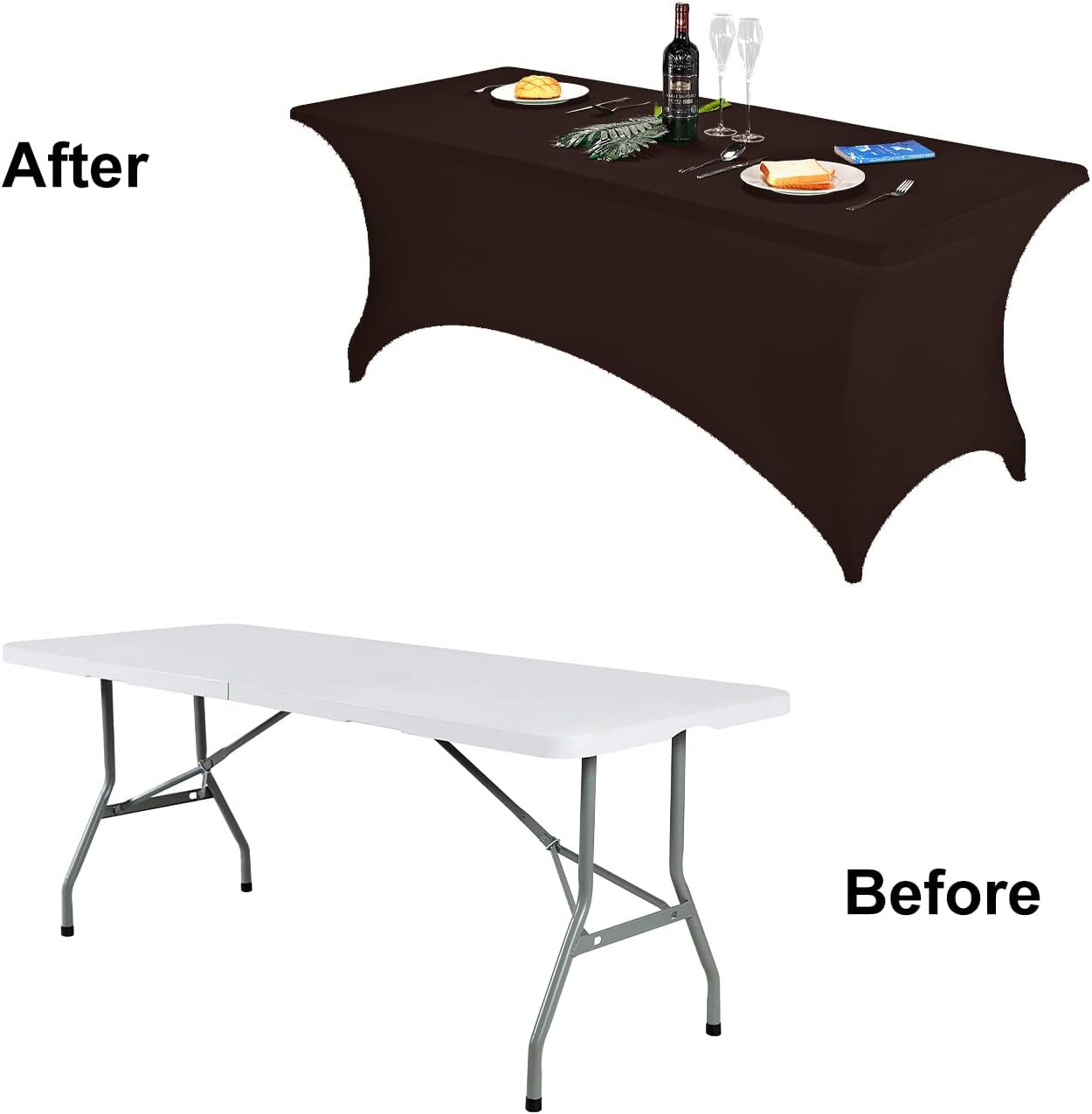 FORLIFE Spandex Table Cover - Fitted 6ft Rectangular Tablecloth, Stretch Patio Cover, Universal for Wedding, Banquet, Party (Chocolate)