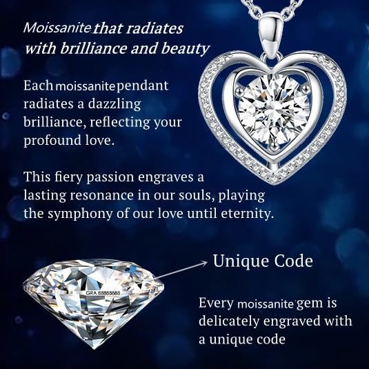 Heart Pendant Gold Necklace for Women Moissanite Lab-Created Gem I Love You Wedding Anniversary Birthday Christmas Valentine Engagements Mothers Day Jewelry for Wife Her Girlfriend Mom Daughter