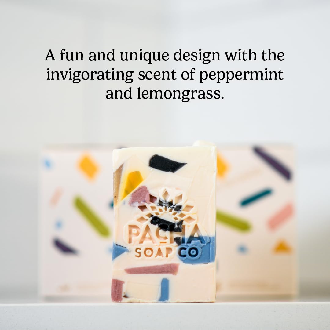 Pacha Soap Co. Bar Soap, Pachafetti, 3-Pack (4 oz ea) - Scents of Lemongrass & Peppermint, Premium, Handcrafted, Hydrating, Natural Face Wash, Hand Cleanser, Body Wash, Soothing Essential Oils