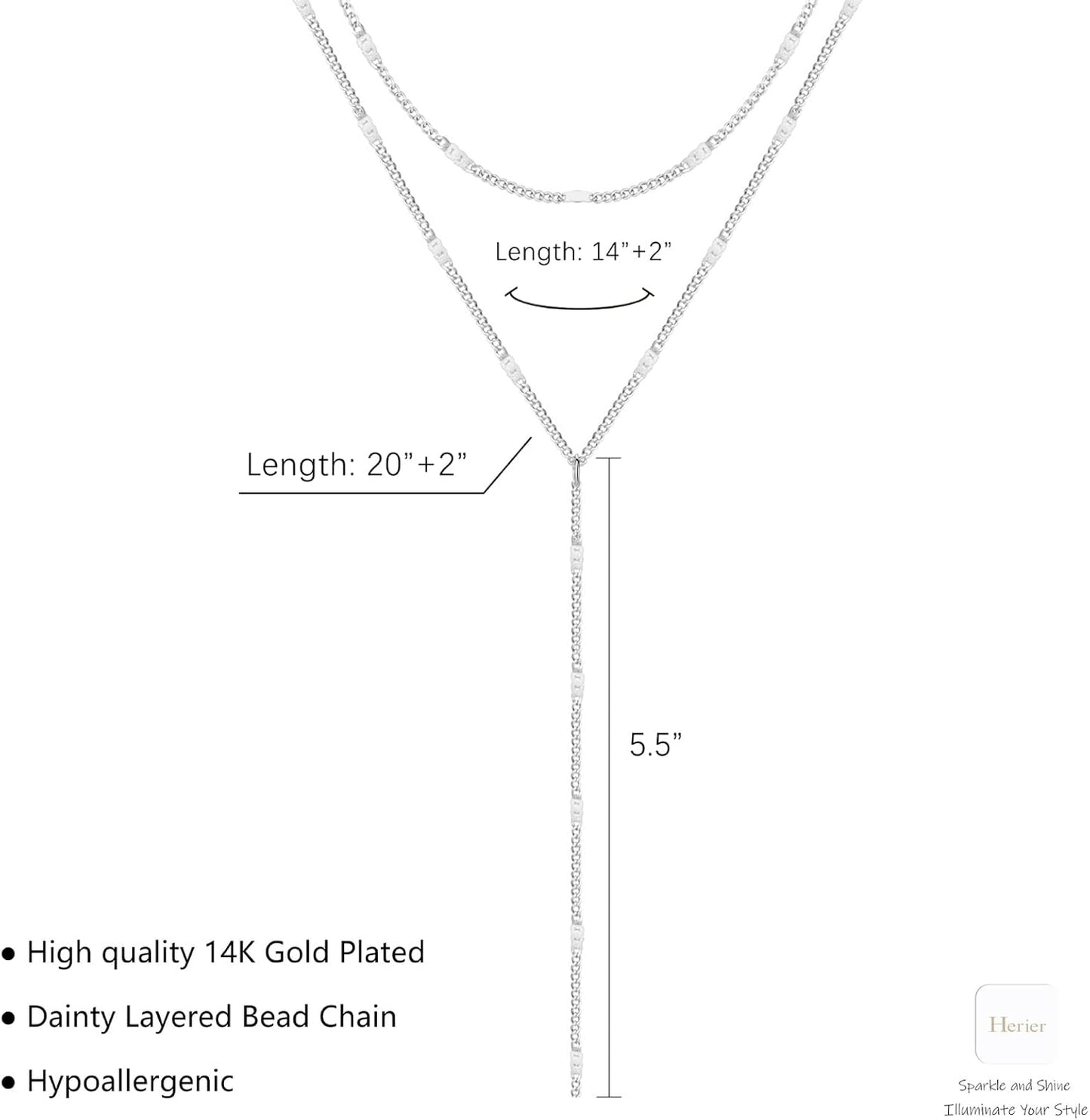 Lariat Gold Necklace for Women, Dainty Long Necklace 14k Gold Plated/Silver Y-Shaped Layered Beaded Chain Drop Necklaces for Women Trendy Simple Gold Jewelry for Women Gifts