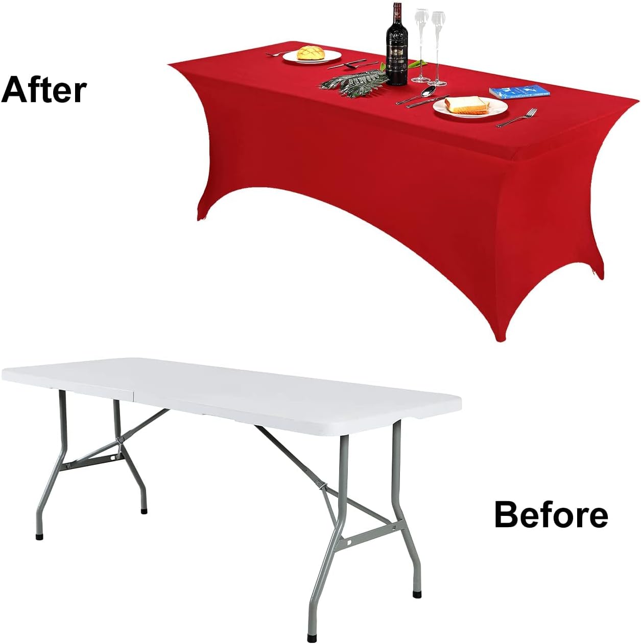 FORLIFE 4Pack Spandex Table Covers，Fitted Tablecloth for Rectangular Tables, Stretch Patio Table Covers, Universal Spandex Table Cover for Wedding, Banquet, Party (8ft, Red)