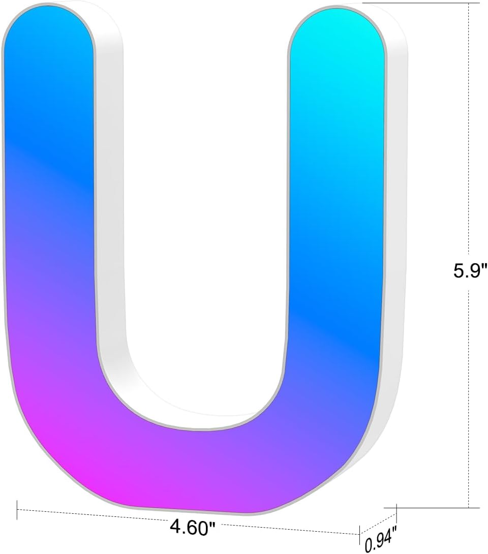 Light Up Letters Marquee Letter - Music Sync RGB Color Changing LED Lights Letter Logo Game Lights for Girls Women Party Birthday Christmas Valentine's Day Wall Desktop Decoration (MRGB-U)