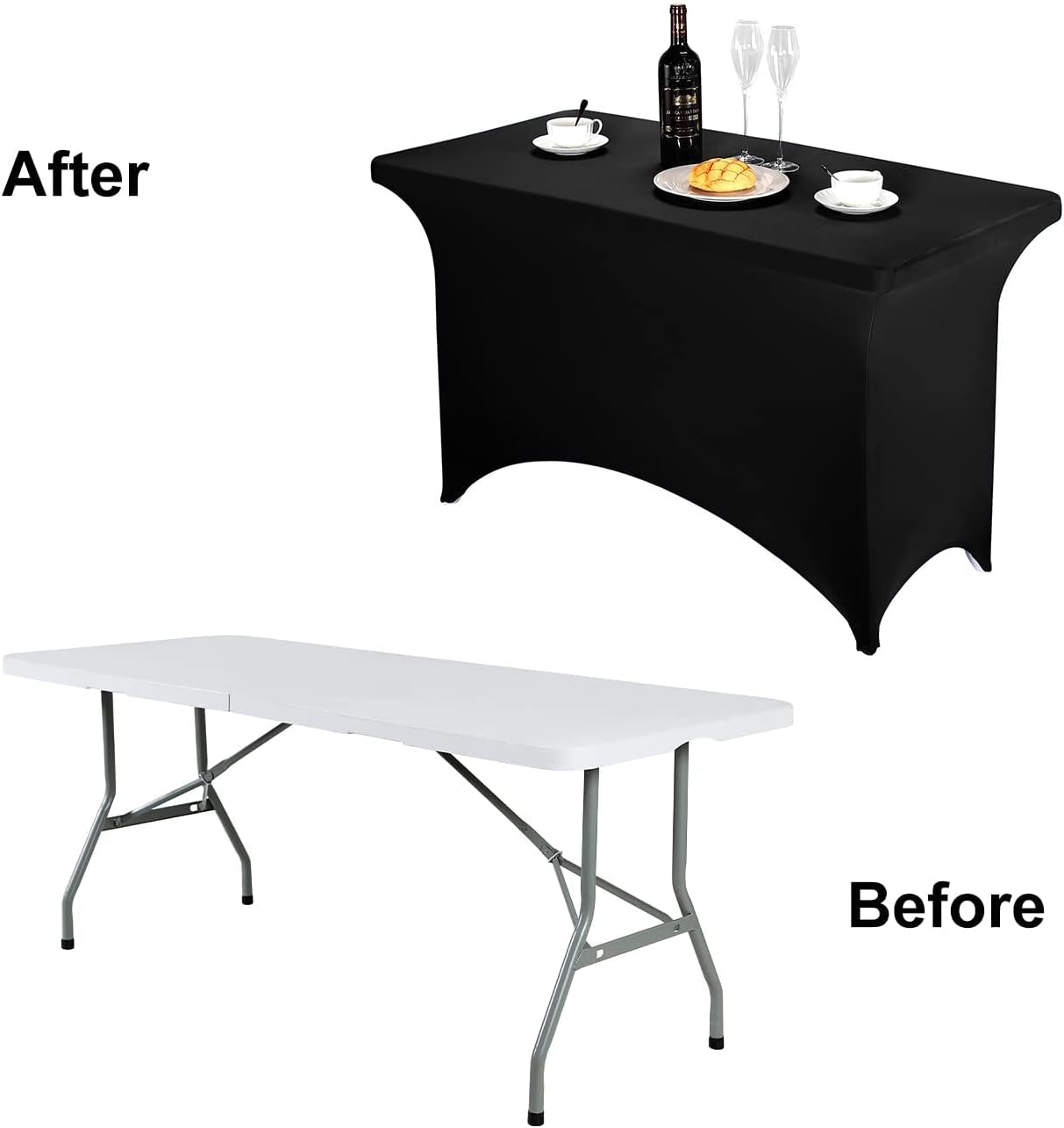 FORLIFE 4Pack Spandex Table Covers，Fitted Tablecloth for Rectangular Tables, Stretch Patio Table Covers, Universal Spandex Table Cover for Wedding, Banquet, Party (4ft, Black)