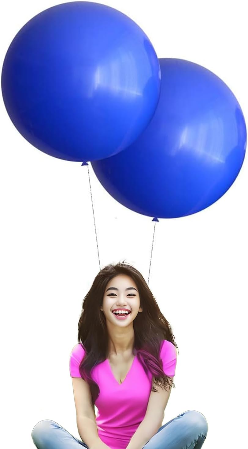 24 Inch Latex Round Balloons 10 Pack Royal Blue Thick Giant Balloons for Photo Shoot Wedding Baby Shower Birthday Party Decorations by IN-JOOYAA