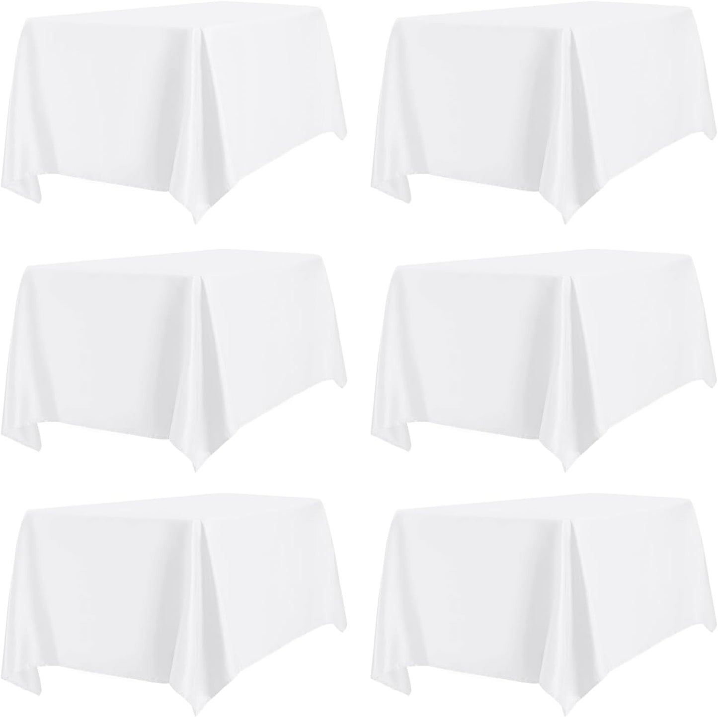 PureFit 6 Pack Rectangle White Table Cloths 90 x 156 Inch for 8Ft Tables, Stain and Wrinkle Resistant Table Linens for Home Use, Wedding, Party, Banquet and Camping