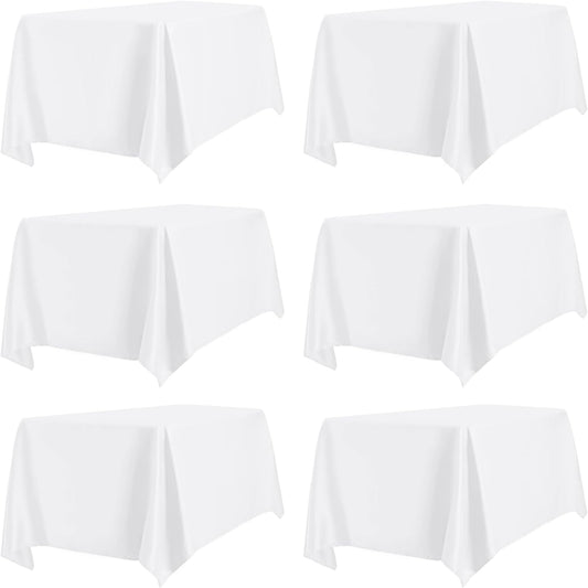 PureFit 6 Pack Rectangle White Table Cloths 60 x 102 Inch for 6Ft Tables, Stain and Wrinkle Resistant Table Linens for Home Use, Wedding, Party, Banquet and Camping