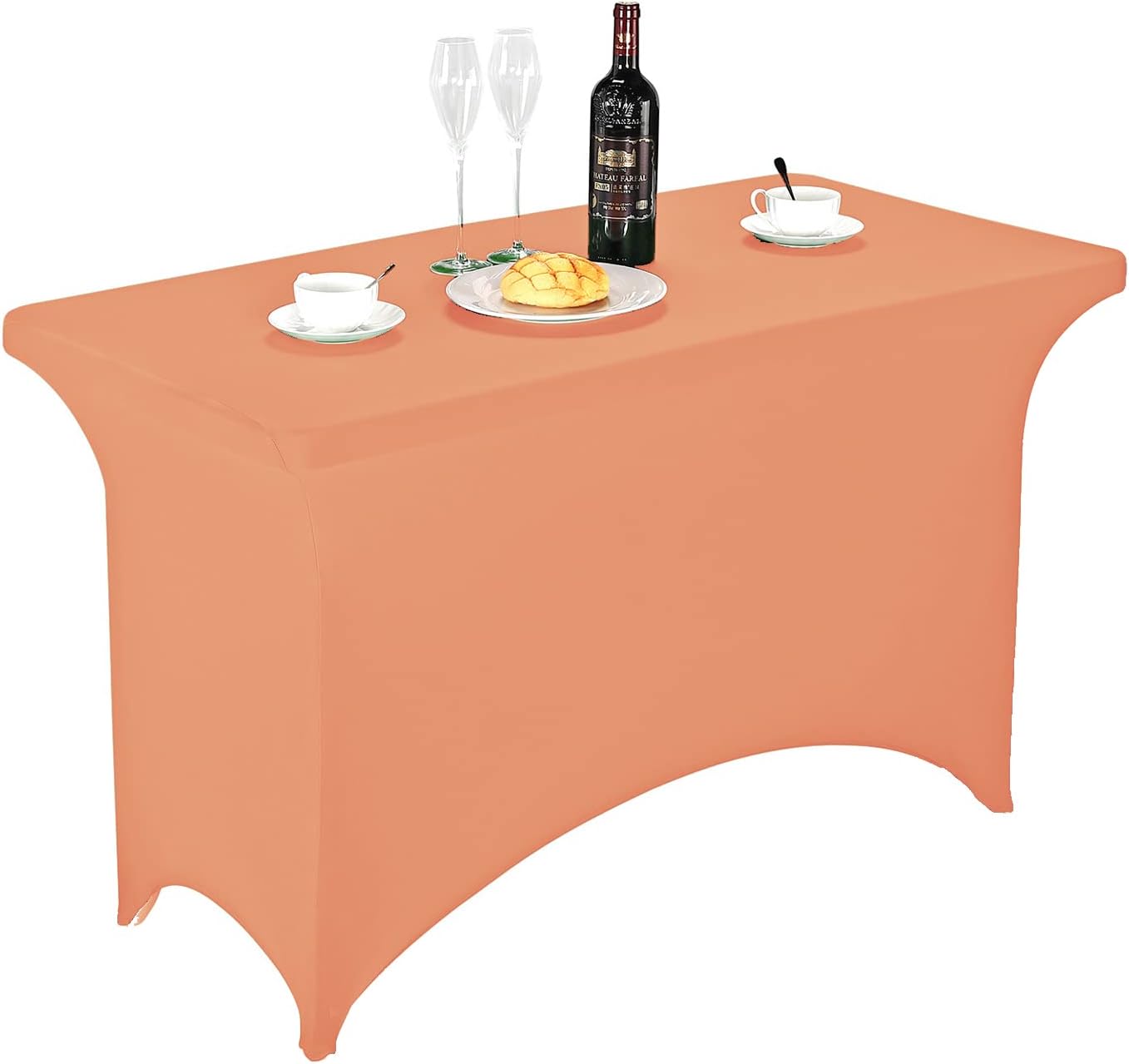 FORLIFE Spandex Table Cover - Fitted 4ft Rectangular Tablecloth, Stretch Patio Cover - Universal for Wedding, Banquet, Party (Peach)