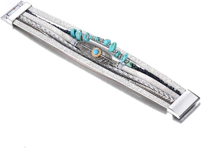 Fesciory Leopard Bracelet for Women, Boho Leather Wrap Multi-Layer Pearl Crystal Bracelet Bangle Jewelry