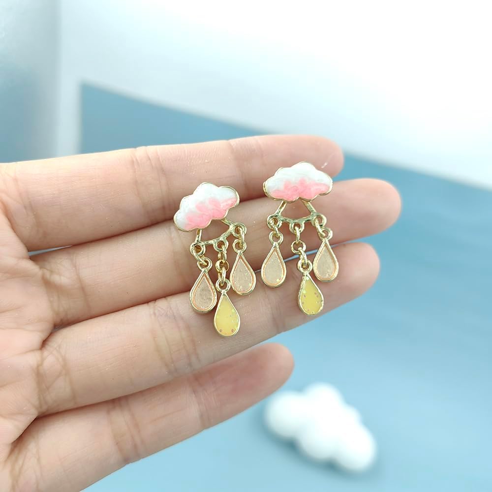 Fun Raindrop Cloud Earrings for Women Blue Rain Cloud Earrings Teardrop Tassel Dangle Earrings Interesting Weather Jewelry