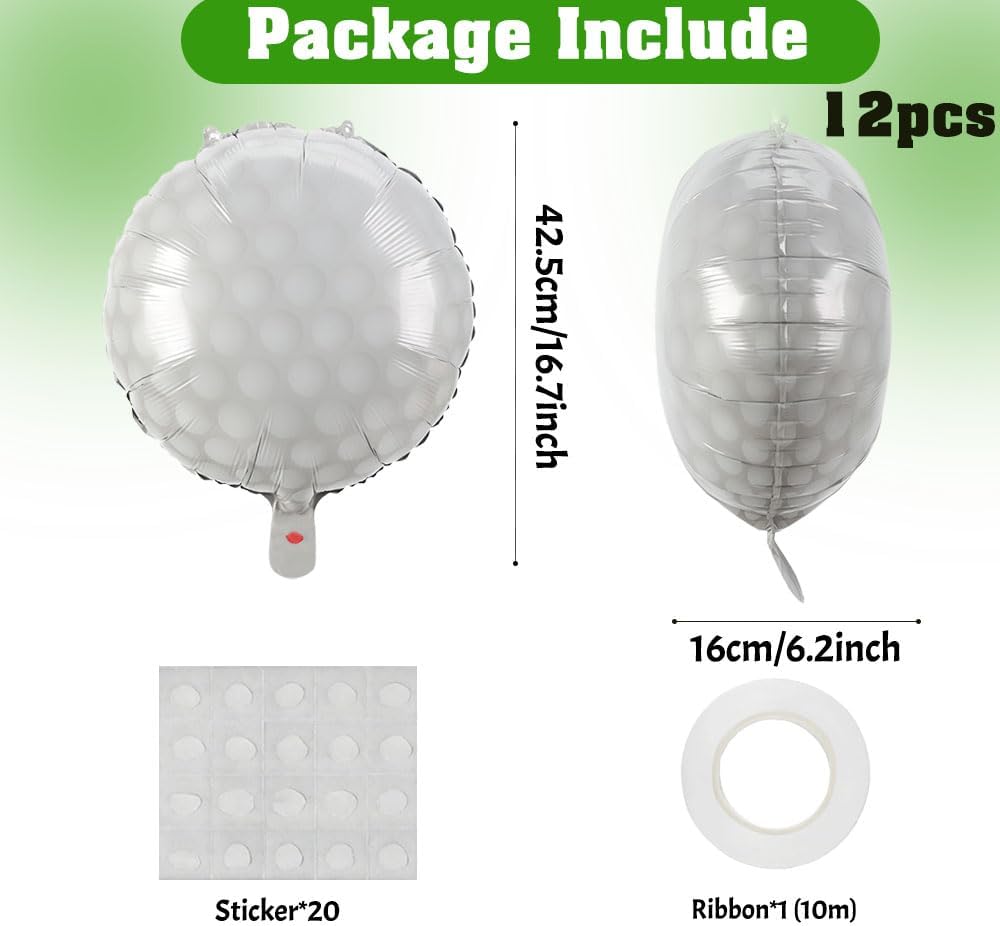 12 PCS 18 Inch Golf Balloons Golf Party Decorations Birthday Themed Party Decor Cart Supplies Giant Large Sports Ball Balloon Gender Reveal Christmas Mylar Foil Helium Aluminum Balloon Kit for Party