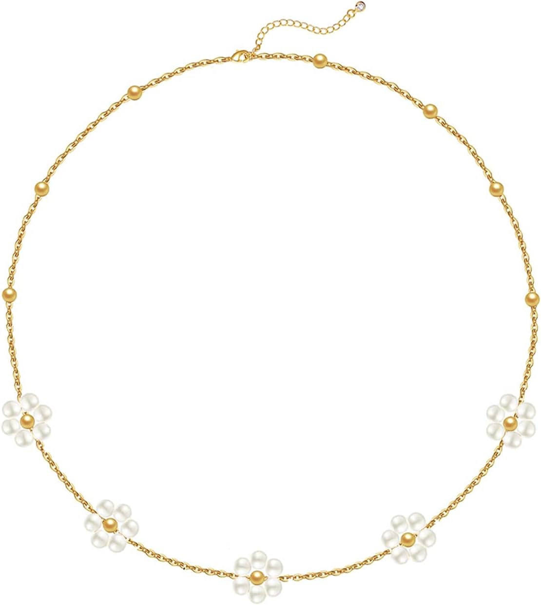 OGD Gold Pearl Necklaces Set for Women 14K Gold Plated Dainty Layered Pearl Cute Daisy Pearl Choker Gold Necklace Gifts for Women Gold Trendy Jewelry Gifts