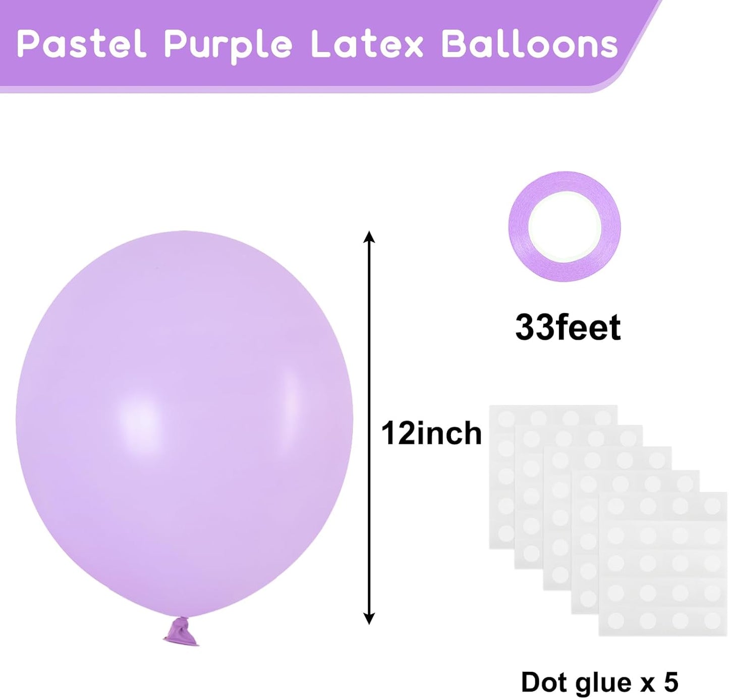 RUBFAC 120pcs Pastel Purple Latex Balloons 12 Inch Lavender Matte Light Purple Balloons for Birthday Baby Shower Graduation Anniversary Wedding Party Supplies Garland Arch Decoration