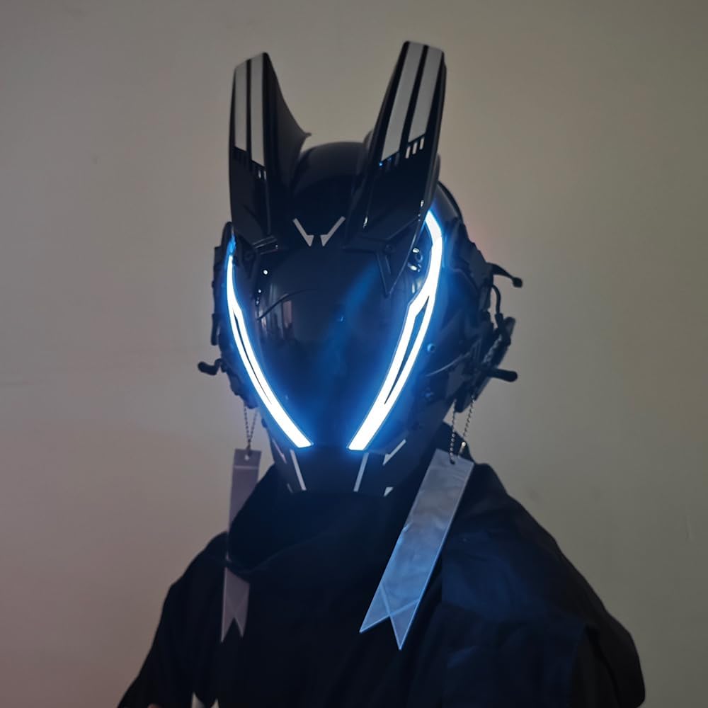 KYEDAY Punk Mask for Men,LED Mask for Women,Futuristic Punk Techwear, Cosplay Halloween Fit Party Music Festival Accessories