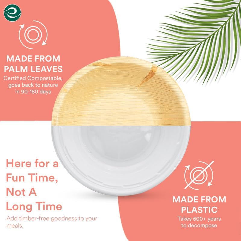 ECO SOUL Palm Leaf Bowl 100 pc, Small 5" (8 Oz) | Round Like Bamboo Bowls, Compostable, Biodegradable, Disposable Palm Leaf Bowls Eco-friendly | Sturdy, Microwave & Oven Safe