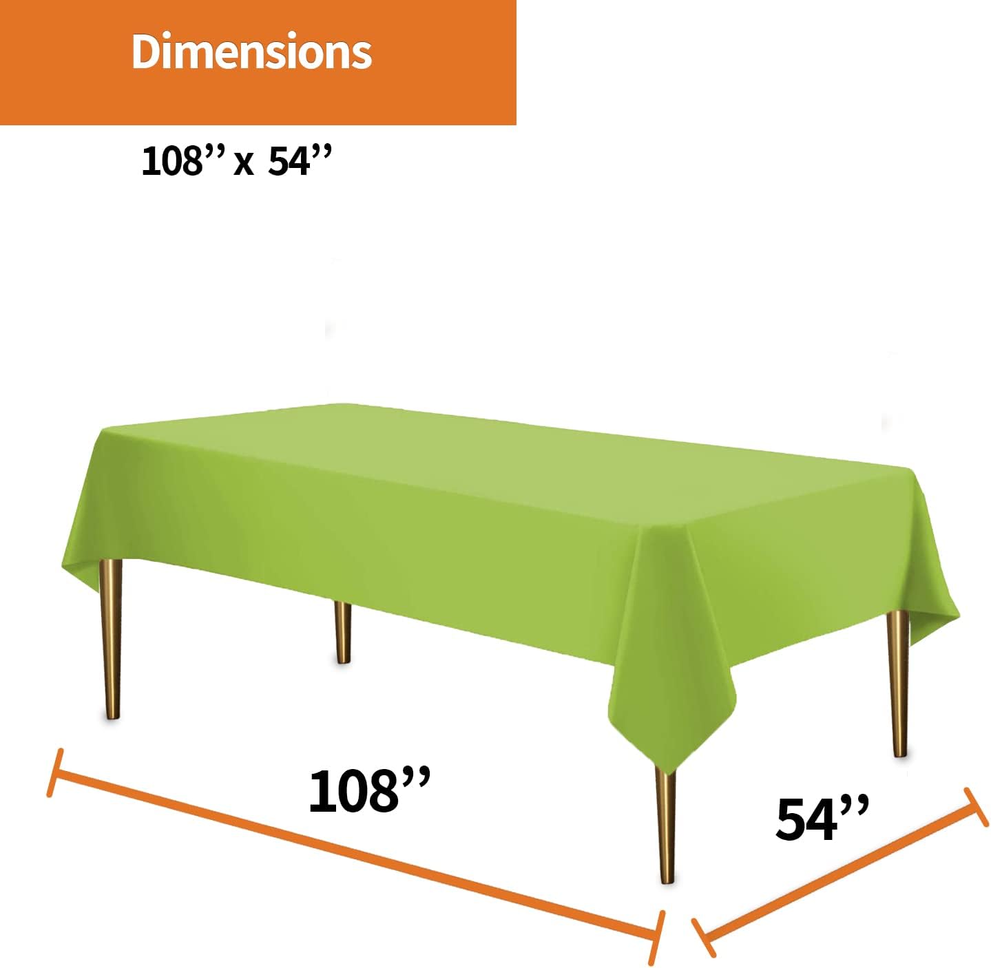 Lime Green Disposable Plastic Tablecloth for Rectangle Tables (12 Pack) Premium Decorative Table Covers, for Parties, Events and Weddings, Indoors & Outdoors, 54 x 108 inch, Rectangle, Lime Green