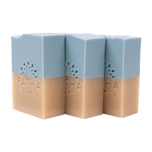 Pacha Soap Co. Bar Soap, Sand & Sea, 3-Pack (4 oz ea) - Scents of Clary Sage & Sandalwood, Premium, Handcrafted, Hydrating, Natural Face Wash, Hand Cleanser, Body Wash, Soothing Essential Oils
