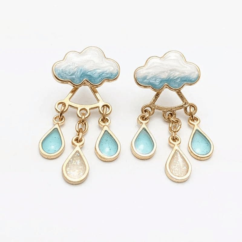 Fun Raindrop Cloud Earrings for Women Blue Rain Cloud Earrings Teardrop Tassel Dangle Earrings Interesting Weather Jewelry