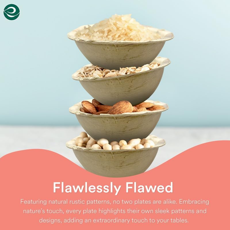 ECO SOUL 100% Compostable, Biodegradable, Disposable Palm Leaf Bowls, Like Bamboo Bowls, Eco-friendly | Sturdy, Microwave & Oven Safe (50, Large 6" (16 Oz) | Round)