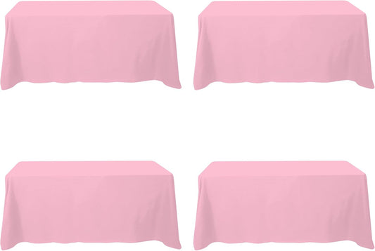 BRILLMAX 4 Pack Pink Tablecloths for 6 Foot Rectangle Tables 90 x 132 Inch - 6ft Rectangular Bulk Linen Polyester Fabric Washable Cloth Cover for Wedding Reception Banquet Birthday Party