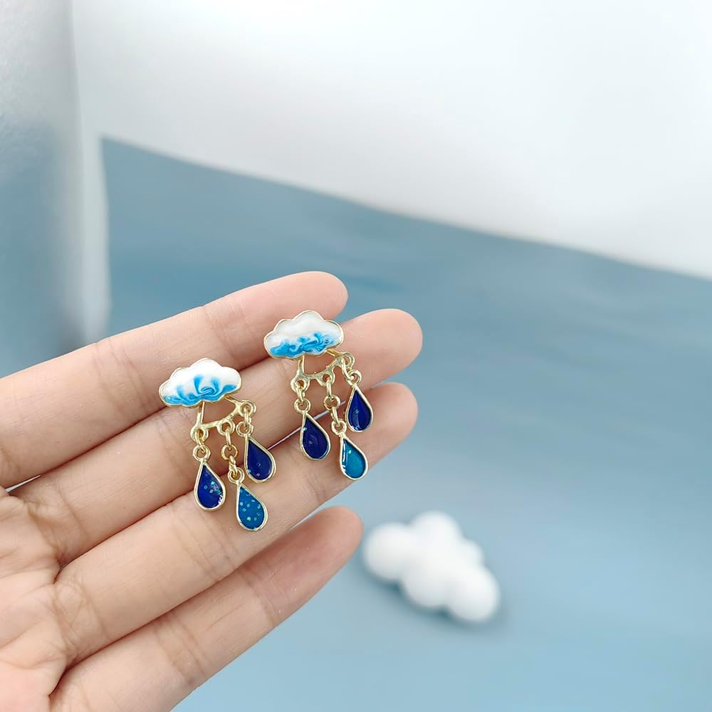 Fun Raindrop Cloud Earrings for Women Blue Rain Cloud Earrings Teardrop Tassel Dangle Earrings Interesting Weather Jewelry