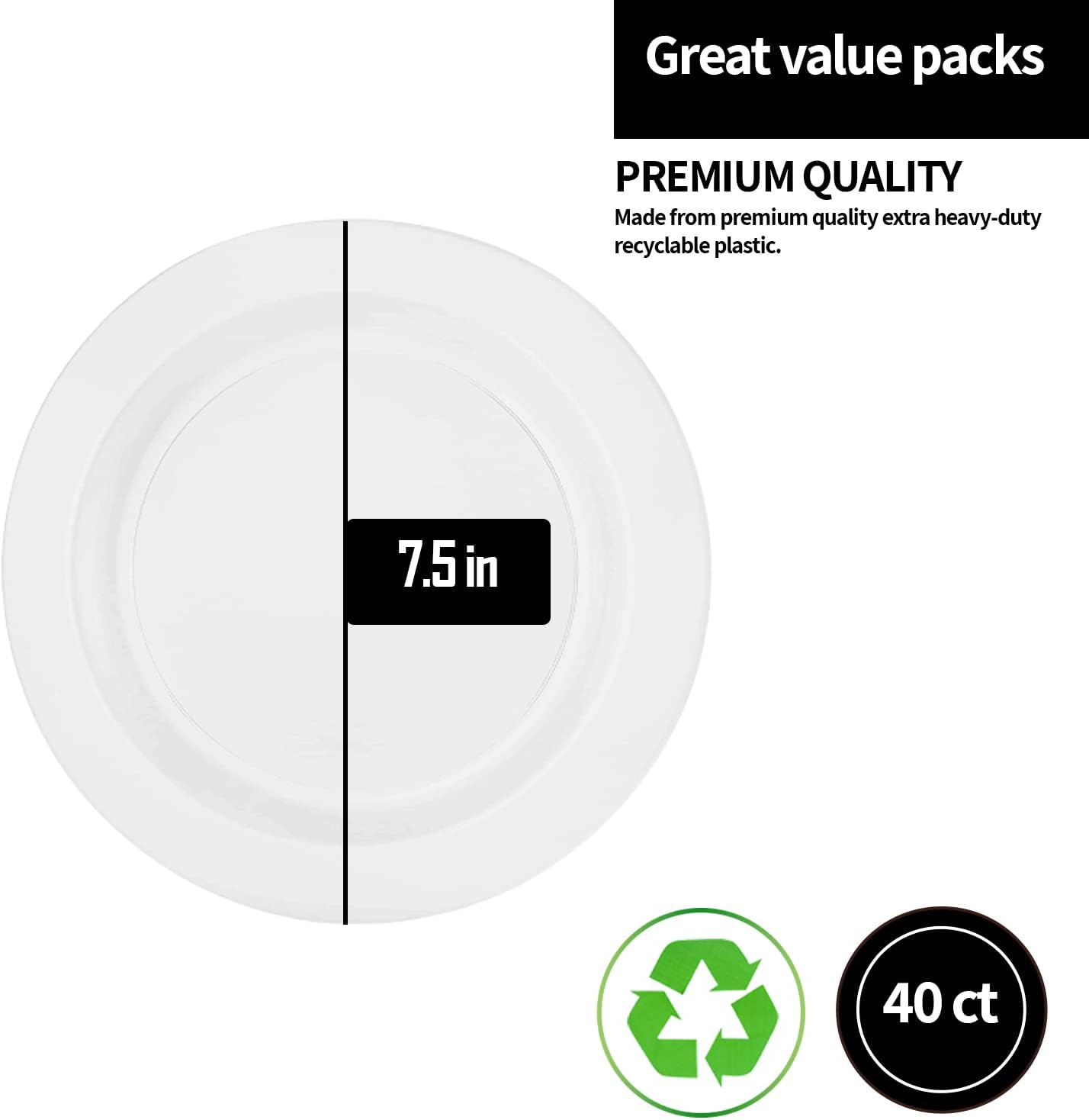 Lillian Tablesettings Premium Quality Heavyweight Plastic Plates China Like. Wedding and Party Dinnerware Plastic Plates 7.5 inch, White/Pearl-Value Pack 40 Count