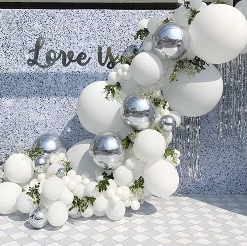 24 Inch Latex Round Balloons 10 Pack Silver Thick Giant Balloons for Photo Shoot Wedding Baby Shower Birthday Party Decorations by IN-JOOYAA