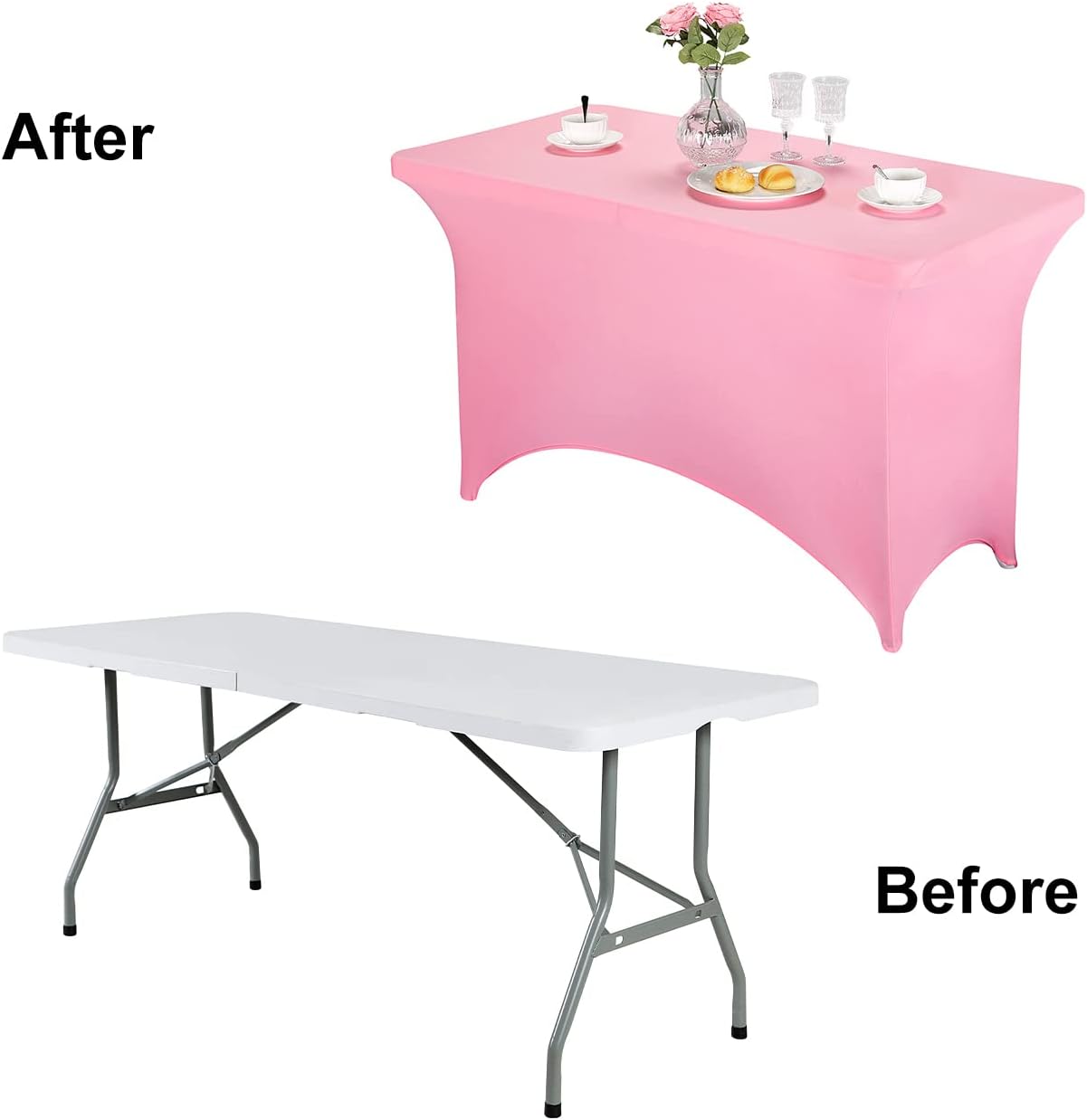FORLIFE Spandex Table Cover - Fitted 4ft Rectangular Tablecloth, Stretch Patio Cover, Universal for Wedding, Banquet, Party (Pink)