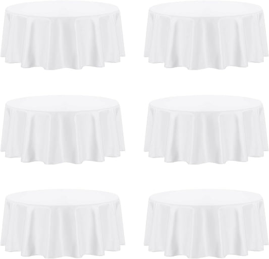PureFit 6 Pack Round White Table Cloths 70 Inch for Round Tables, Stain and Wrinkle Resistant Table Linens for Home Use, Wedding, Party, Banquet and Camping