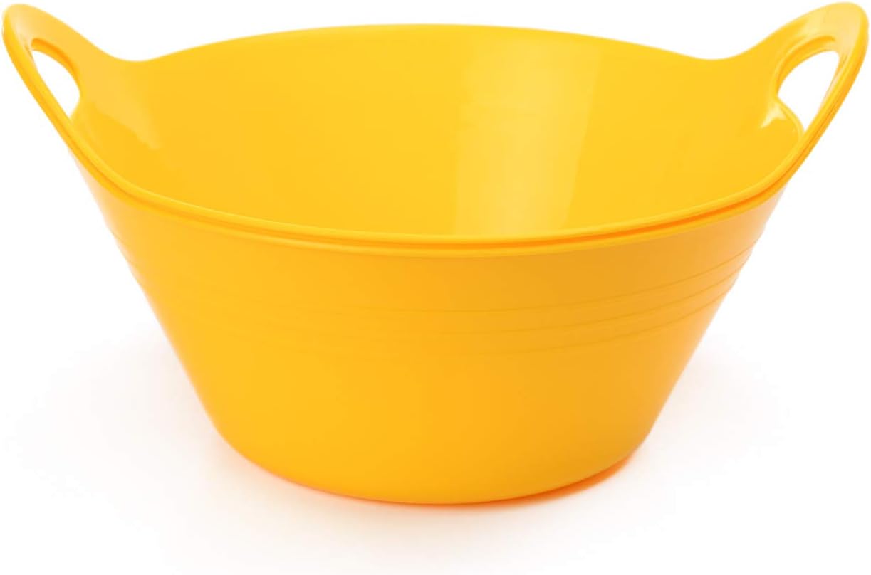 Mintra Home Plastic Bowls with Handles (4.5L Large 2pk, Yellow)