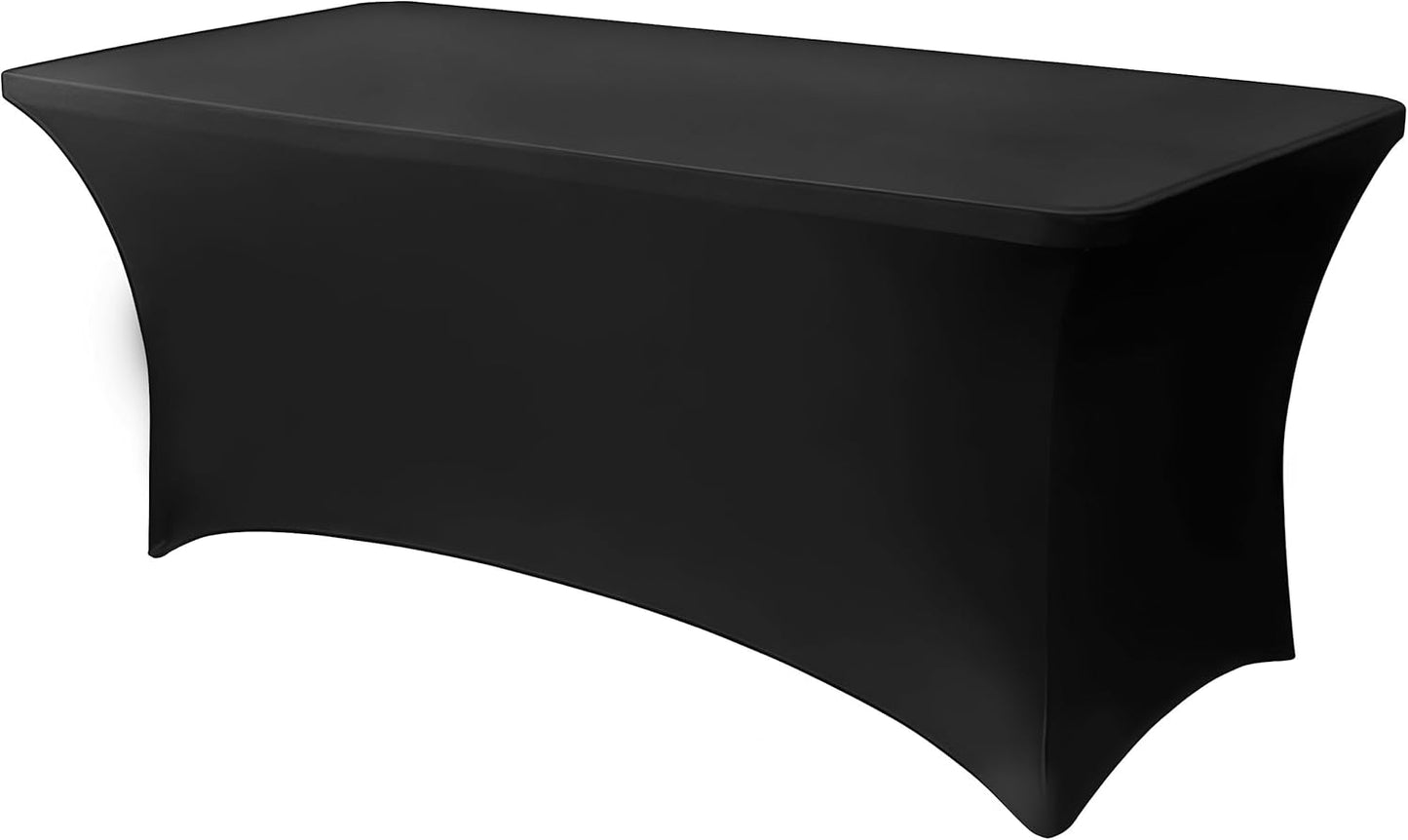 6FT Black Table Cloth - 1 Pack Fitted Stretch Rectangle Spandex Tablecloth, Washable Table Cover for Party, Picnic, Wedding, Banquet, Birthday and Festival(30" x 72")
