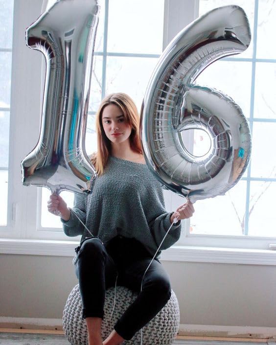 Silver Number 6 Balloon 40 Inch, 6th Birthday Party Decorations for Children, Giant 6 Foil Balloon for Party Supplies