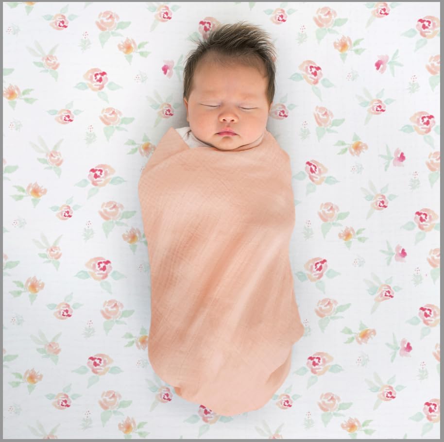 SwaddleDesigns Cotton Muslin Swaddle Blankets for Babies, Set of 4, Neutral Receiving Blankets for Newborn, Baby Registry & Gift, 46x46 inches, Spring Garden