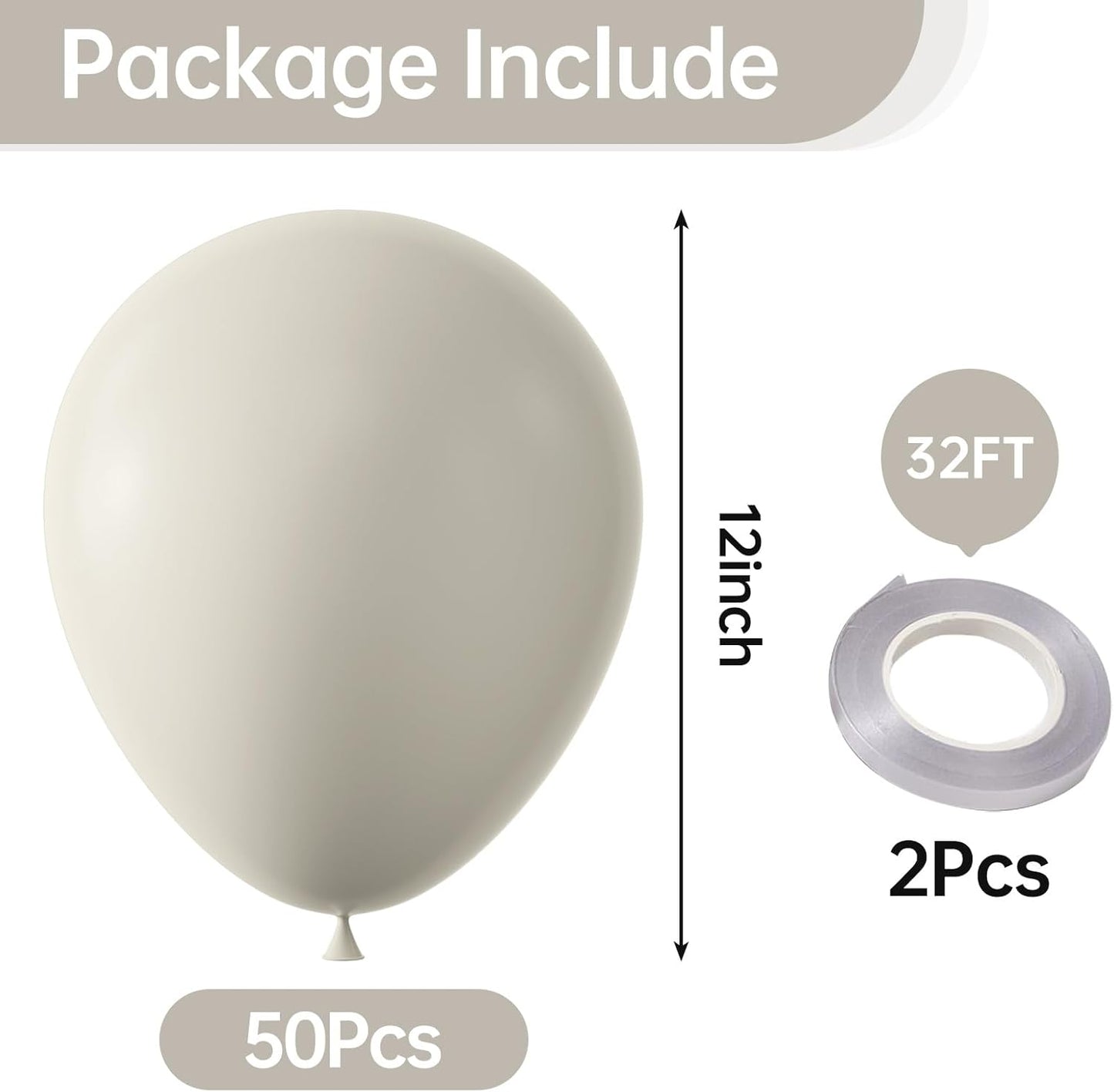 KALOR 12 Inch Retro White Sand Balloons, 50 Pcs Latex Helium Balloons for Kid's Birthday Party, Baby Shower, Wedding, Graduate Party Decorations