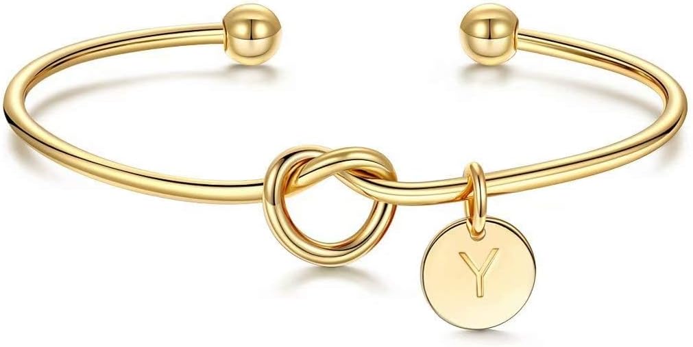 M MOOHAM Gold Initial Bracelets for Women - Dainty Tie the Knot Letter A-Z Initial Bracelet for Women Gold Cuff Bracelet for Womens Jewelry Personalized Bridesmaid Proposal Wedding Gifts