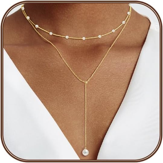OGD Gold Pearl Necklaces Set for Women 14K Gold Plated Dainty Layered Pearl Cute Daisy Pearl Choker Gold Necklace Gifts for Women Gold Trendy Jewelry Gifts