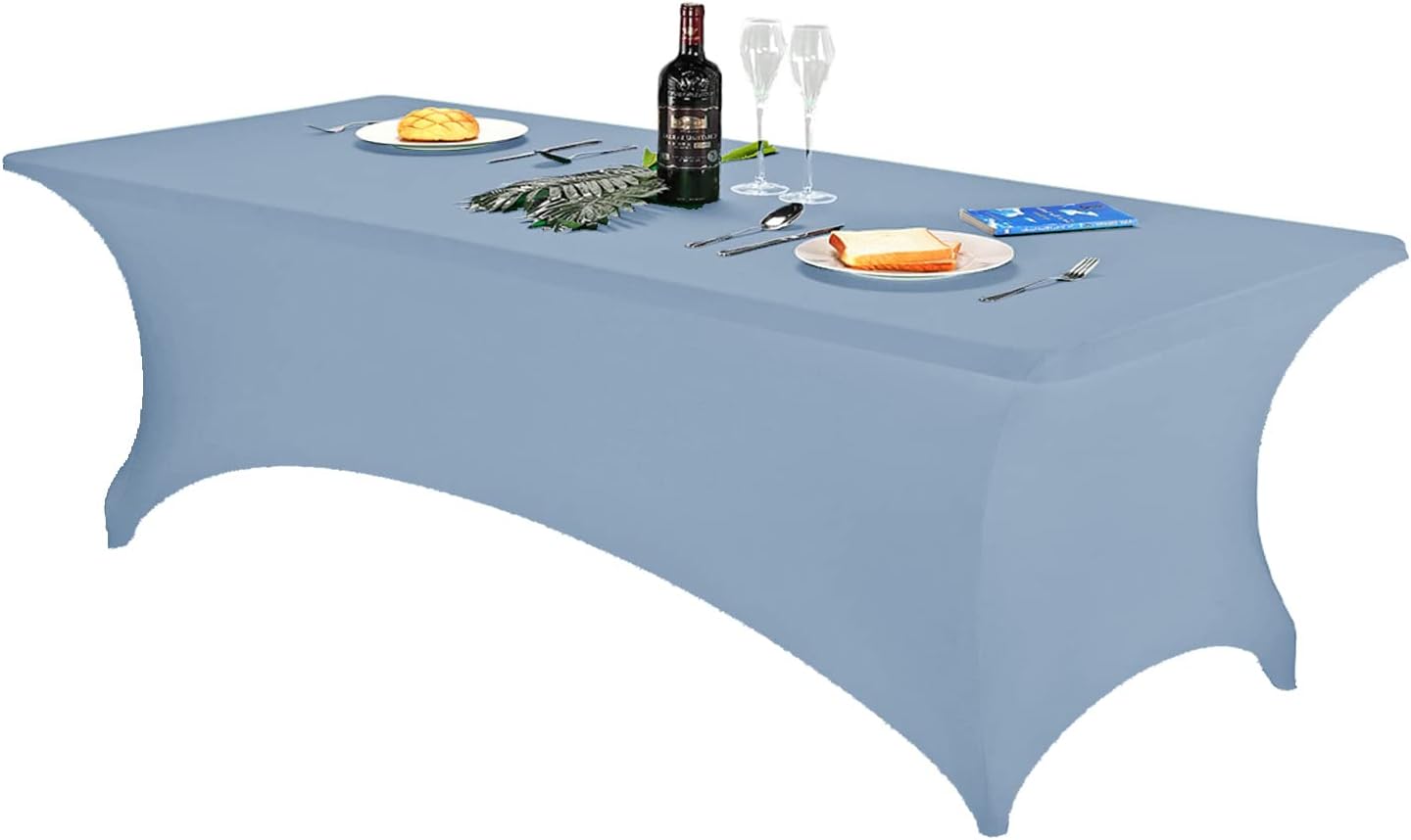 FORLIFE Spandex Table Cover - Fitted 8ft Rectangular Tablecloth, Stretch Patio Cover, Universal for Wedding, Banquet, Party - Dusty Blue