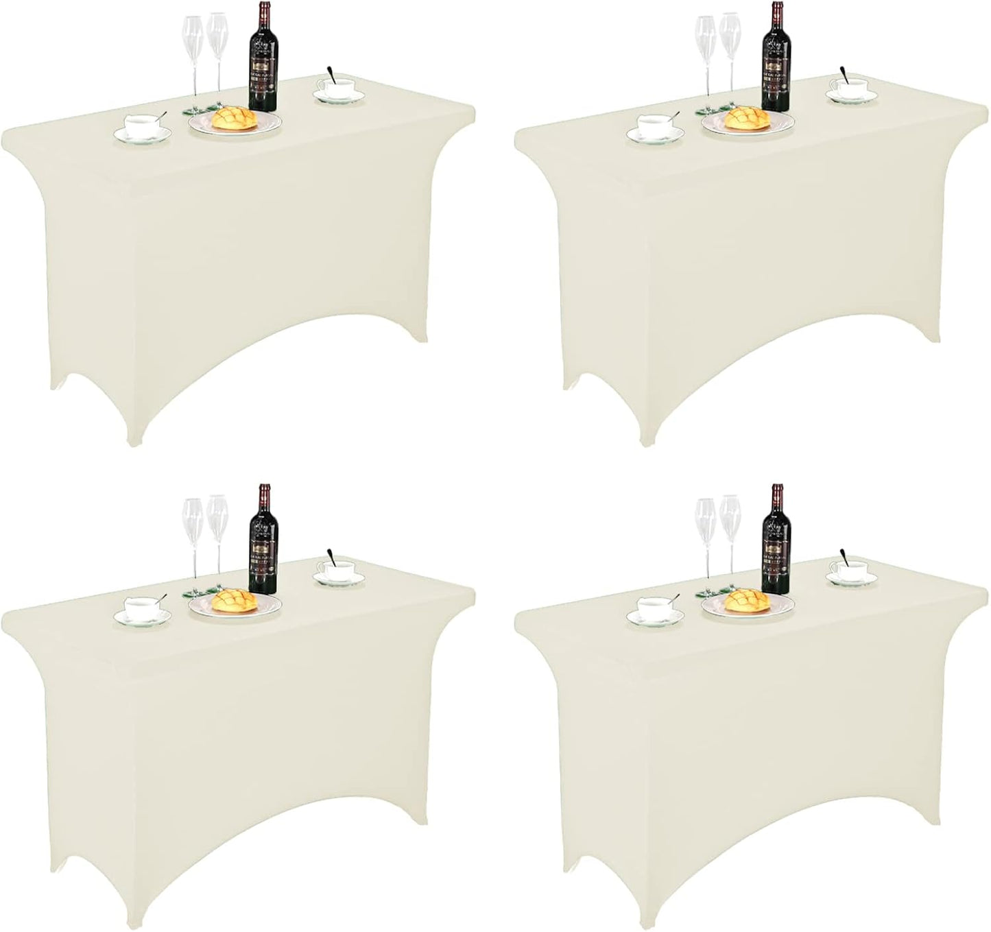 FORLIFE 4Pack Spandex Table Covers，Fitted Tablecloth for Rectangular Tables, Stretch Patio Table Covers, Universal Spandex Table Cover for Wedding, Banquet, Party (4ft, Ivory)