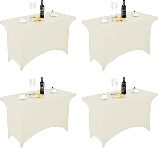 FORLIFE 4Pack Spandex Table Covers，Fitted Tablecloth for Rectangular Tables, Stretch Patio Table Covers, Universal Spandex Table Cover for Wedding, Banquet, Party (4ft, Ivory)