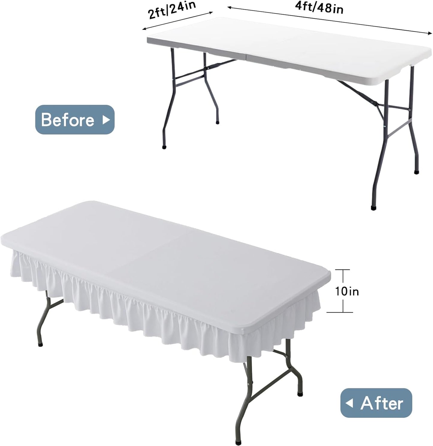 4ft White Stretch Tablecloth for Rectangular Tables - Flared Wrap Design, Waterproof, Wrinkle-Resistant, Washable - Ideal for Weddings, Parties, Banquets & Table Protection