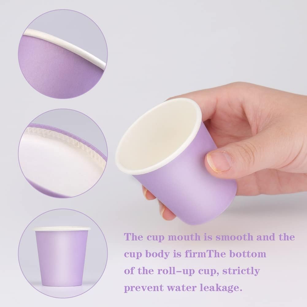 3 oz 100 Packs Small Disposable Mouthwash Cups Bathroom Paper Cups Espresso Paper Cups Paper Hot Cups for Snack Bathroom Espresso Perfect for Home Condos Rvs Campers (Purple)