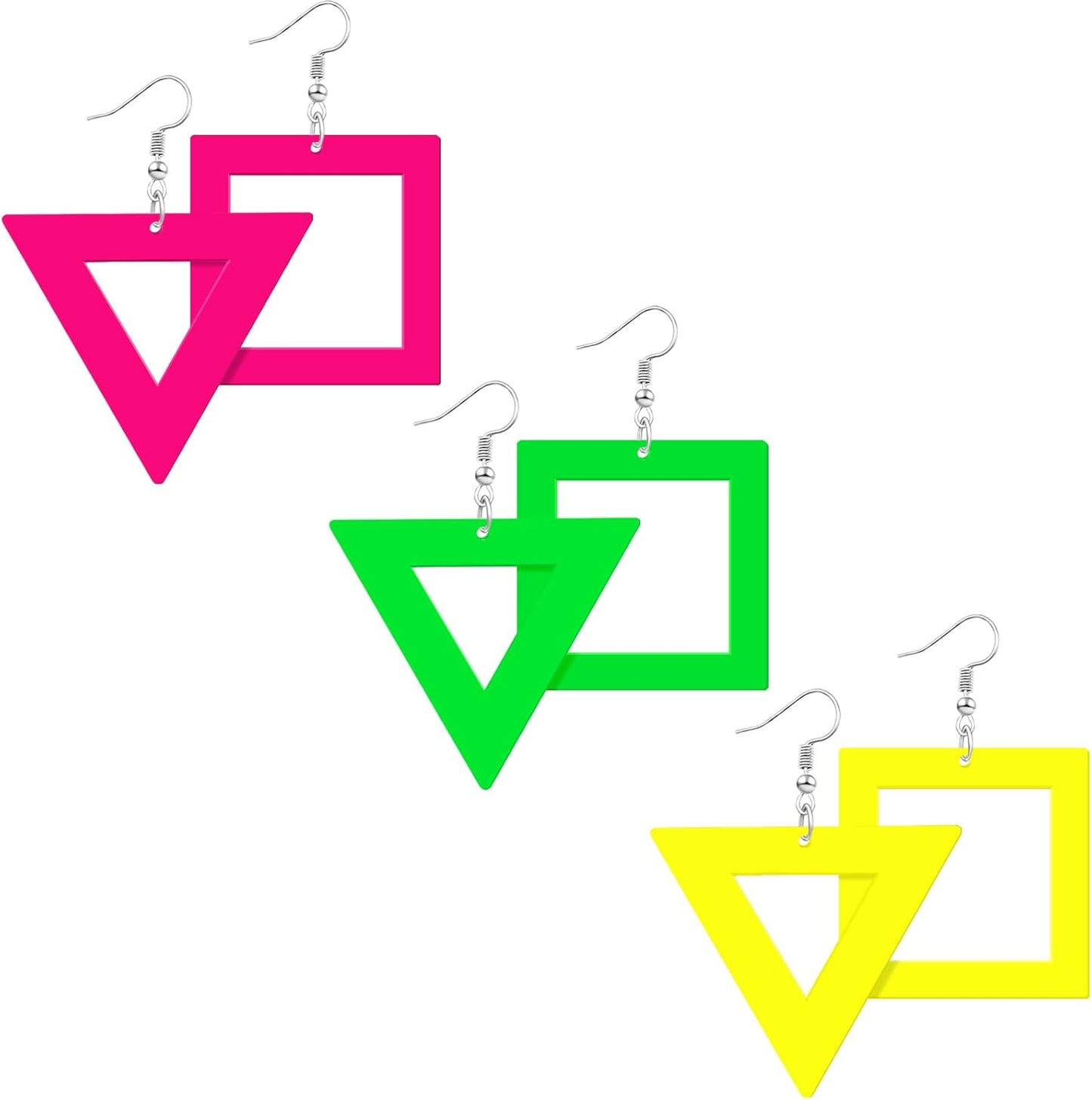 80s 90s Neon Earrings for Women Retro Cassette Tape Hoop Earring Candy Color Lightweight Acrylic Stud Dangle Earrings for 80S Costume Outfits Dancing Glow Party Accessories